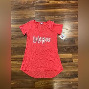 LULAROE Women's Coral T-Shirt Size  XXS Gold Logo Lettering Short Sleeve NWT